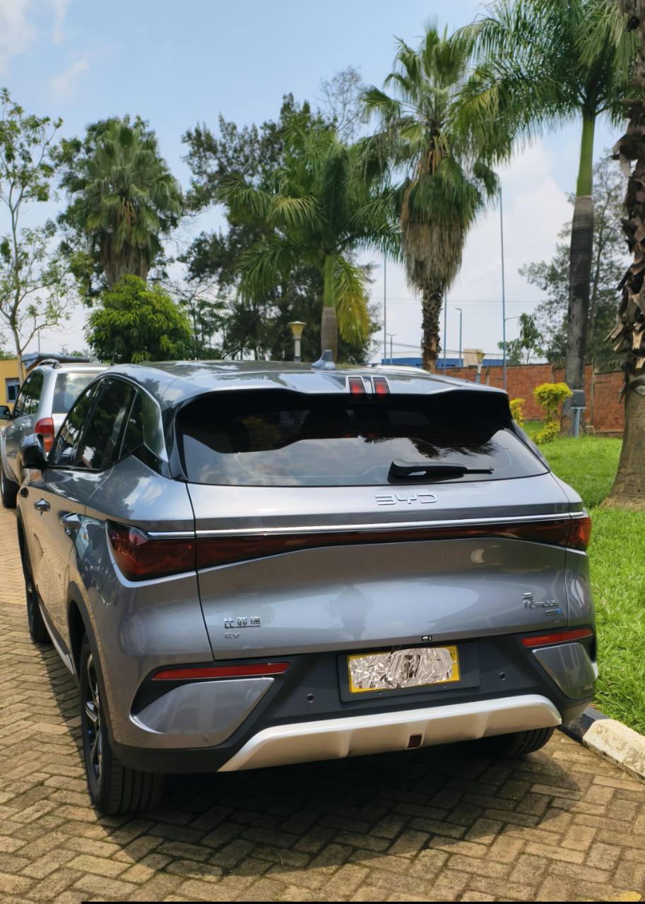 Rear view of the client’s grey BYD Yuan Plus after delivery